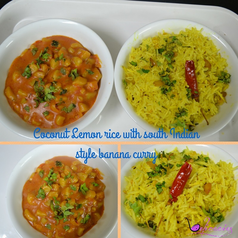 Coconut Lemon rice with south indian style banana curry